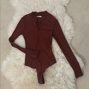 Abercrombie & Fitch Ribbed Zip Bodysuit — Small — Rust